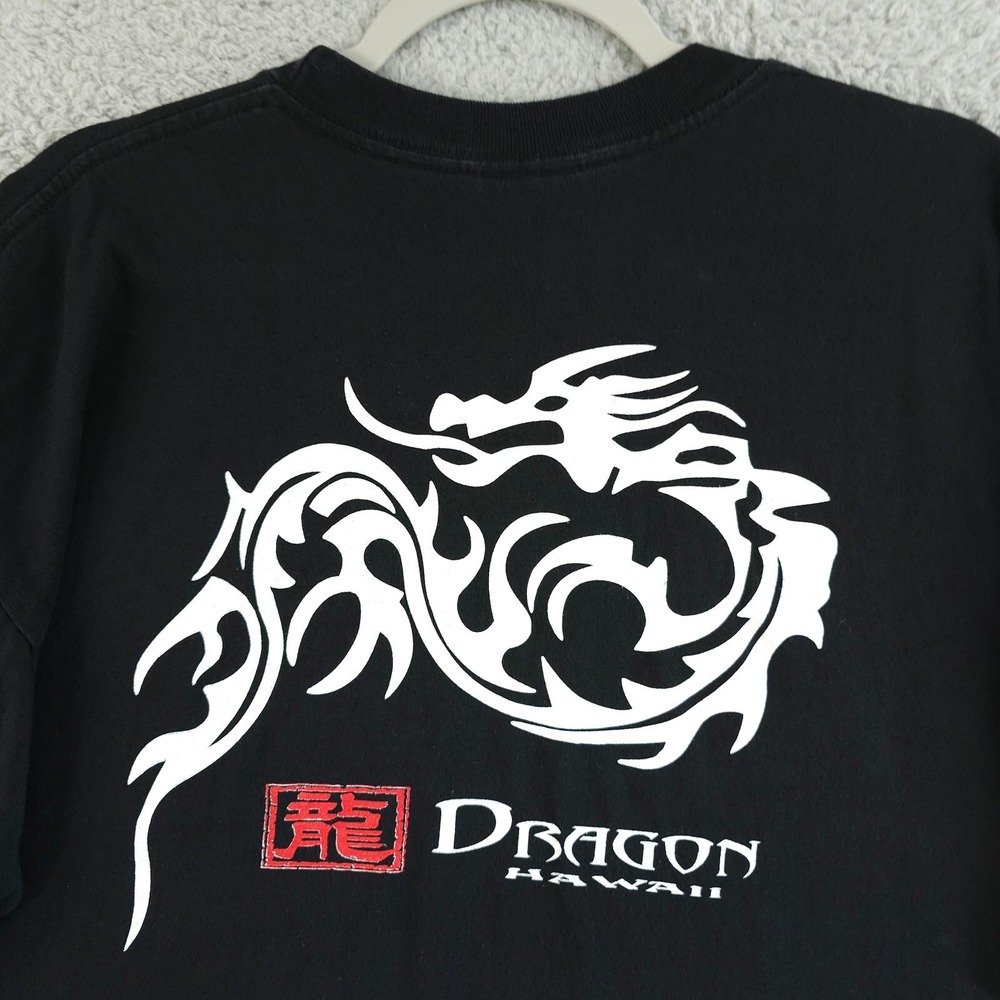 Vintage Hawaii Shirt Mens 2XL Black White Dragon Graphic Crew Neck Y2K Pro Club - Picture 10 of 13